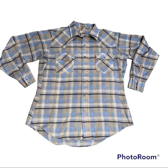 Vintage White Tab Levi’s Plaid Pearl Snap Shirt - Picture 1 of 9